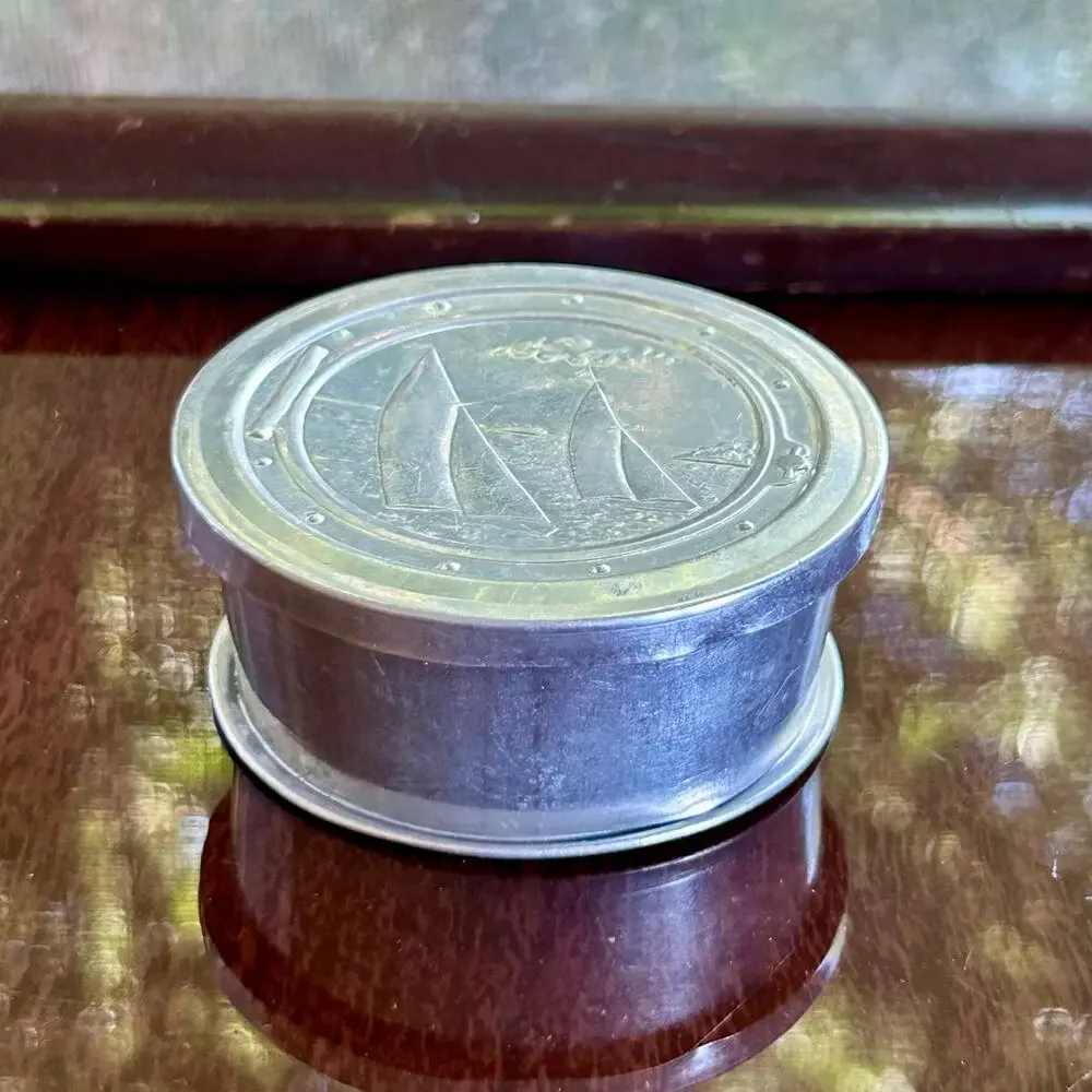 Vintage Aluminum Collapsible Travel Cup – Sailboat Lid – 3” Tall